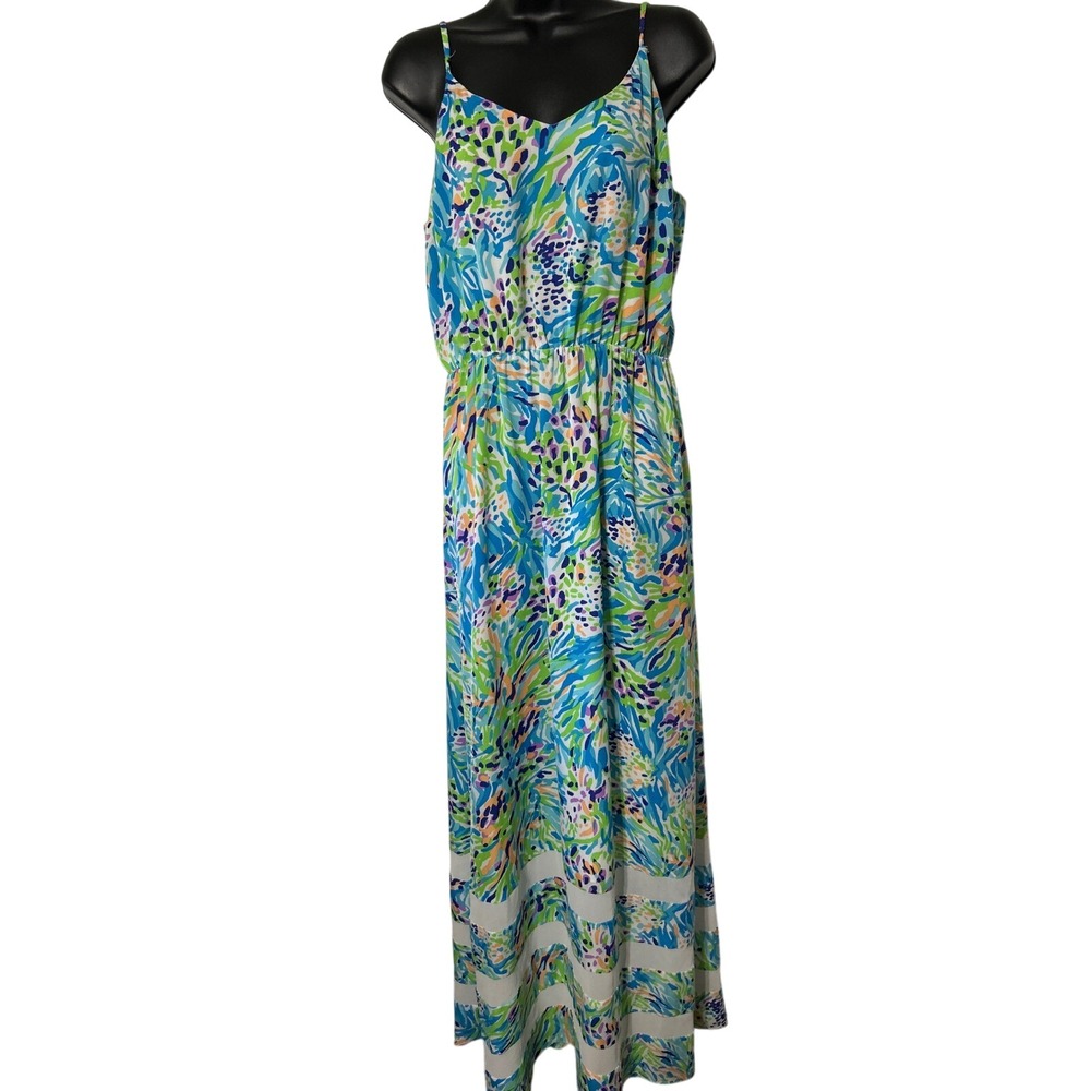 Lilly Pulitzer Maxi Dress Size L Sleeveless V Neck Colorful‎ Print